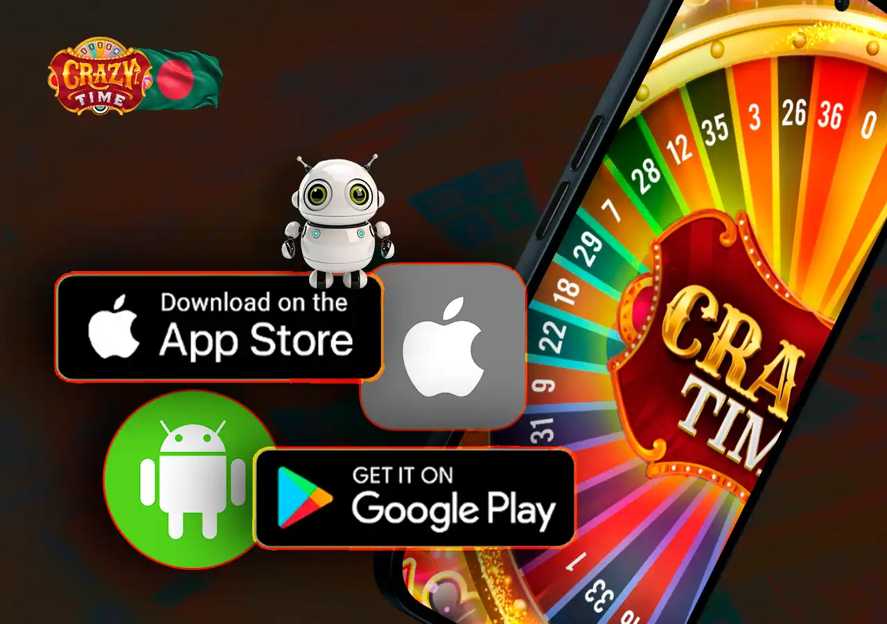 Crazy Time mobile app interface for playing the game on smartphones